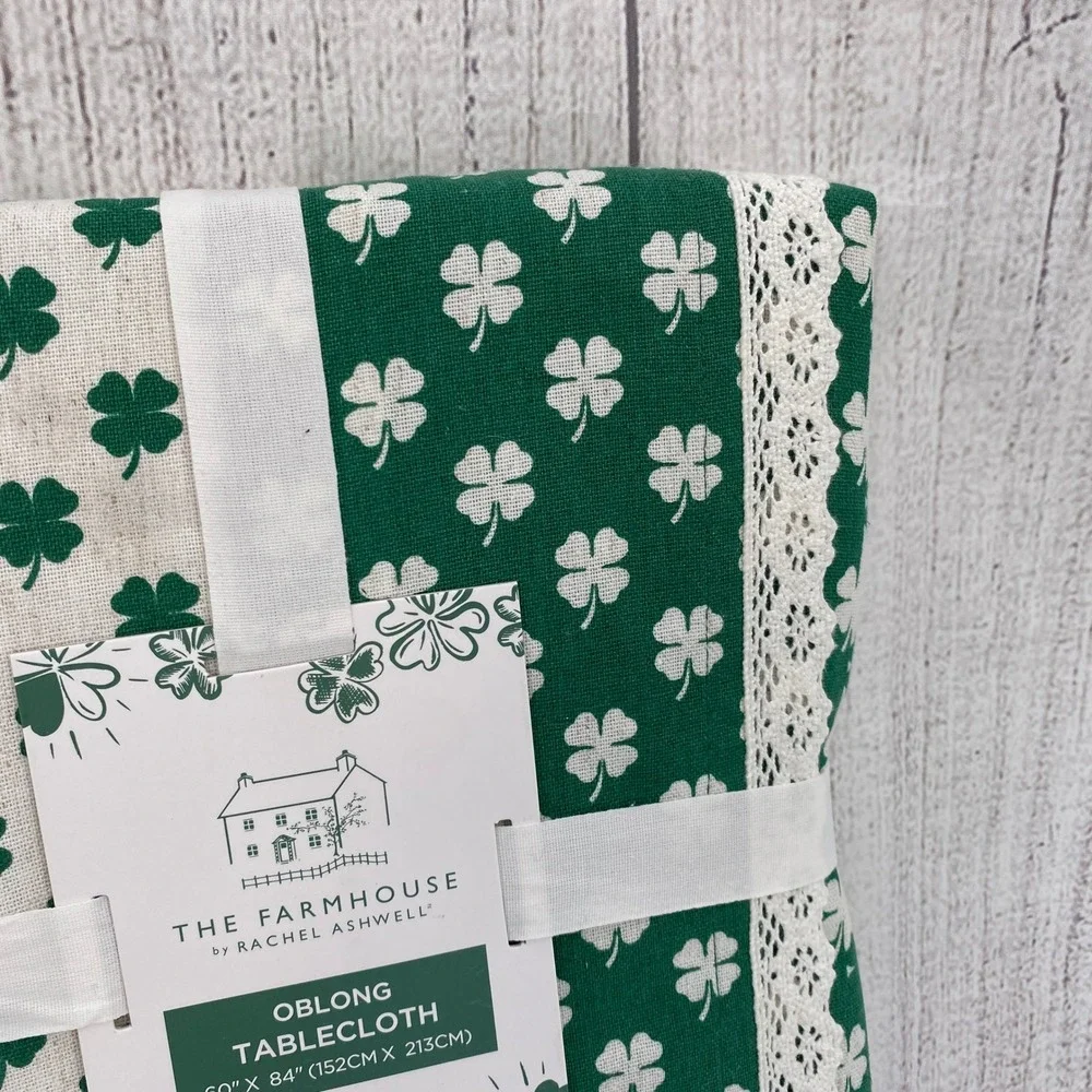 The Farmhouse Rachel Ashwell Tablecloth 60x84 Green Shamrock Lace St Patrick